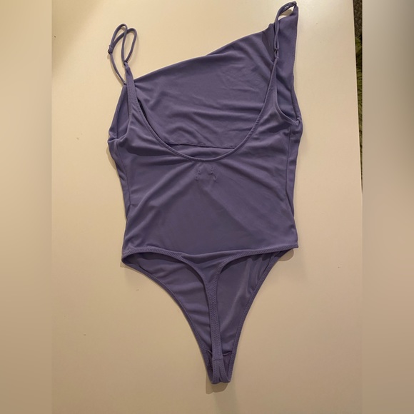 Out From Under purple diagonal neckline thong body suit - Picture 2 of 3